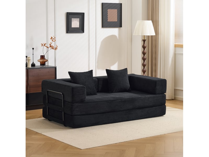  Canapé convertible modenvie 2 places en velours côtelé noir, pliable, 185 x 92,5 x 60 cm  - Conforama E