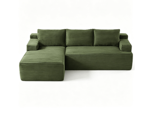 Canapé 4 places - 238x152x66cm - modulable sans montage avec méridienne gauche et tissu velours côtelé - vert