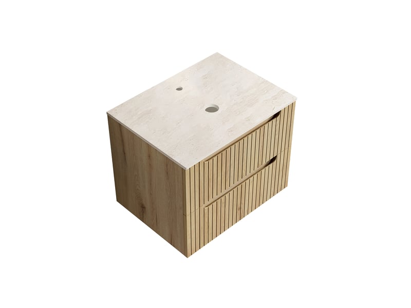 Meuble sous lavabo 60 cm avec plan de travail en pierre frittée - lpospi - contreplaqué chêne clair - Conforama A