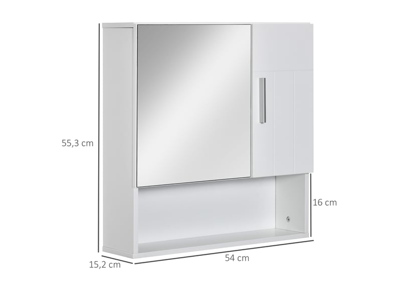  Armoire murale miroir de salle de bain avec portes et étagère réglable - dim. 54l x 15,2l x 55,3h cm blanc  - Conforama C