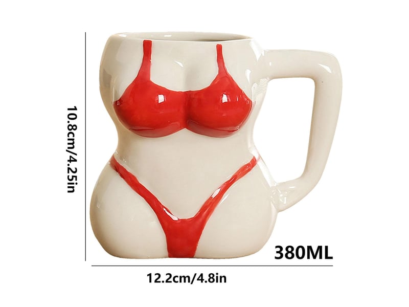 Mug en céramique, silhouette en bikini, rouge, hauteur d’environ 12,2 cm - Conforama E