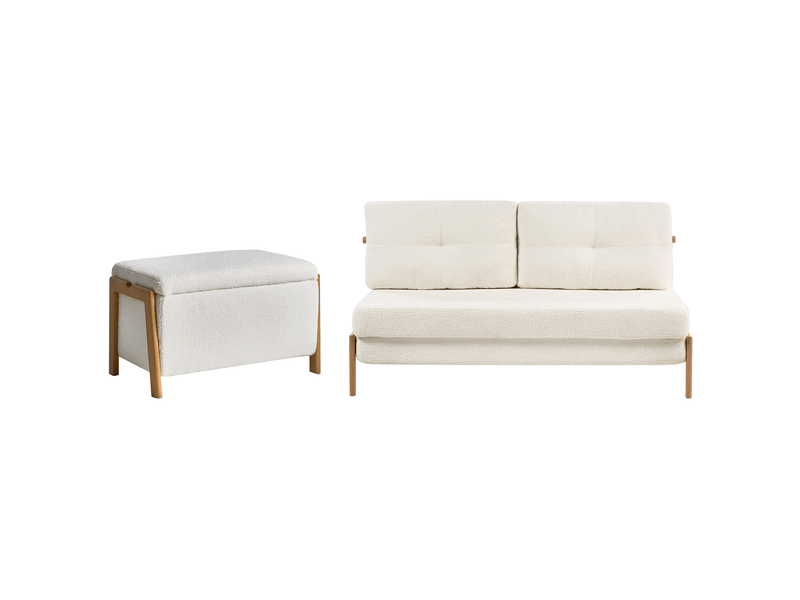 Ensemble de salon 3 places edland bouclé blanc avec banc  - Conforama D