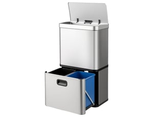 Poubelle en acier inoxydable 41 x 26 x 74 cm capteur de mouvement 2 bacs amovibles design contemporain en argent 20_0013242