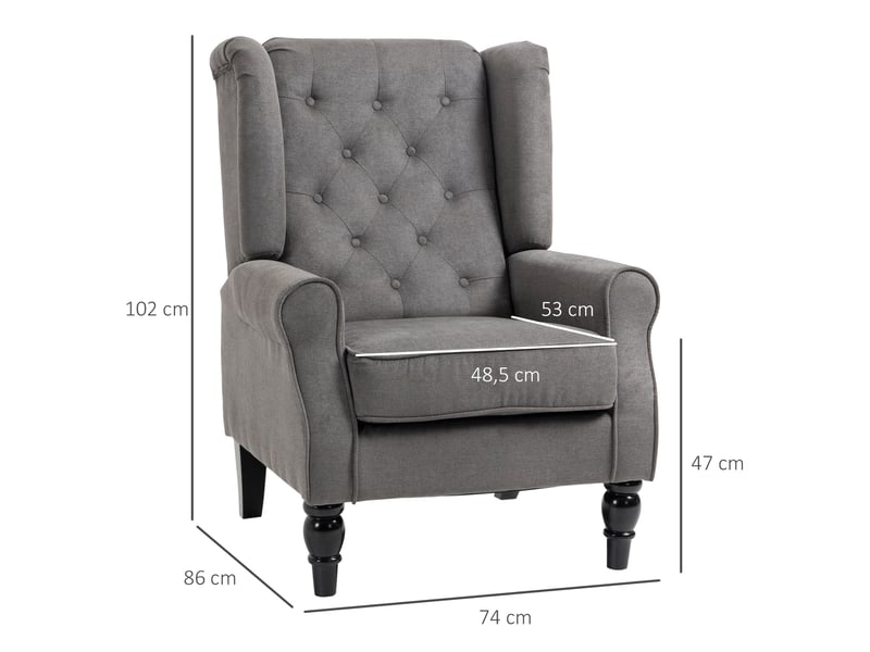  Fauteuil relax à oreilles,74x86x102 cm,avec dossier haut,polyester,gris foncé  - Conforama C