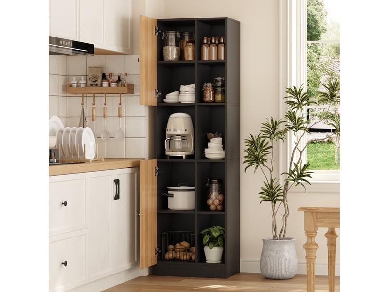  Meuble haut d'angle 50x35,5x170 cm avec 2 portes anthracite et chêne  - Conforama E