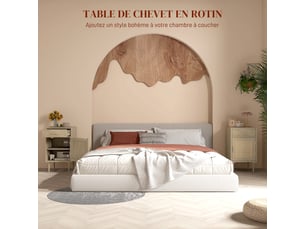 Lot de 2 tables de chevet avec placard et étagère porte rotin tissé 1 tiroir design bohème - naturel 40 x 40 x 68,5 cm
