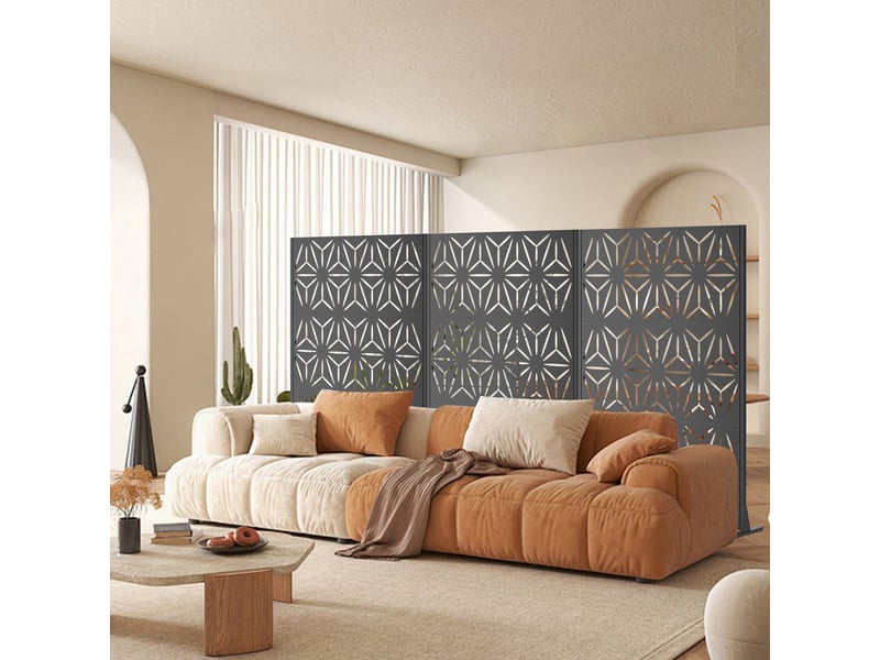 Brise-vue extérieur en métal 183 × 116 cm, panneau décoratif autoportant avec base stable - Conforama E