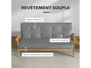 Canapé 3 places 154,5, canapé scandinave avec dossier capitonné, gris, assise rembourrée et accoudoirs