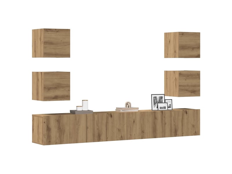  Lot de 6 meuble tv mural, meuble tv suspendu chêne artisanal bois d'ingénierie shl87745  - Conforama B