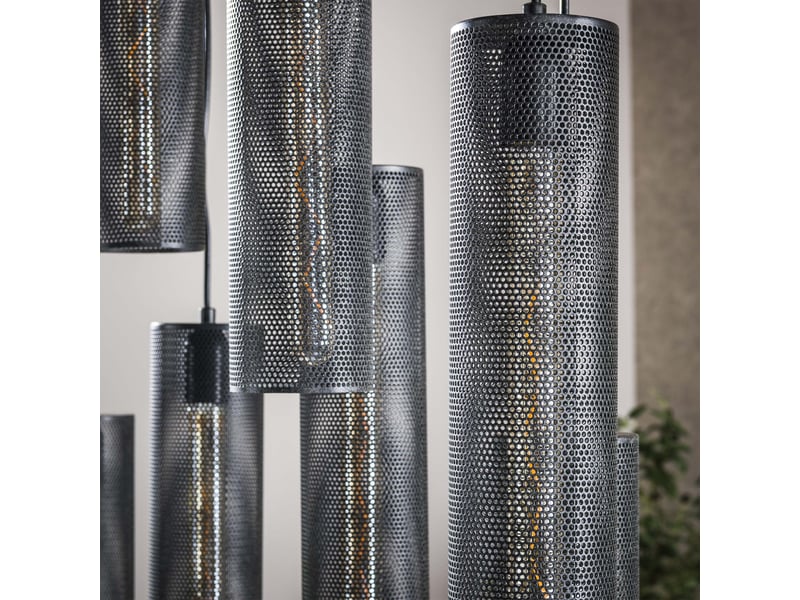  Suspension en tube 9 lampes ajustables en métal noir 100x150 cm  - Conforama E