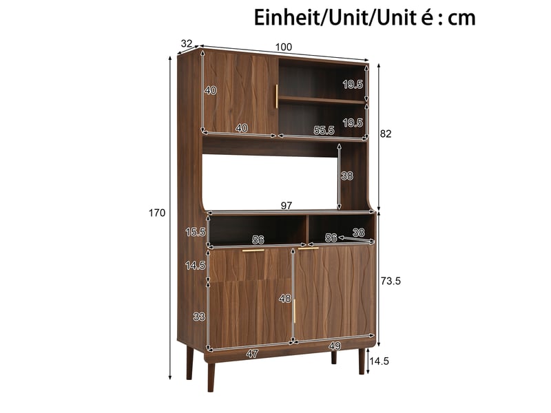 Buffet cuisine 4 portes et 1 tiroir, 80 x 40 x 180 cm, passages de câbles, espace électroménager et anti-basculement, panneaux de particules, noir Morn Vibe - Conforama C