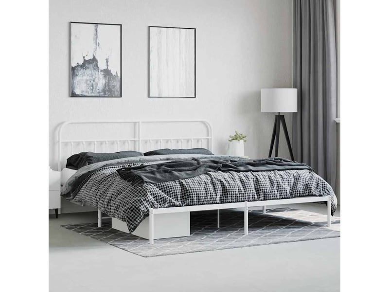  Lit double- lit adulte -  cadre de lit métal sans matelas et tête de lit blanc 200x200 cm  - Conforama C