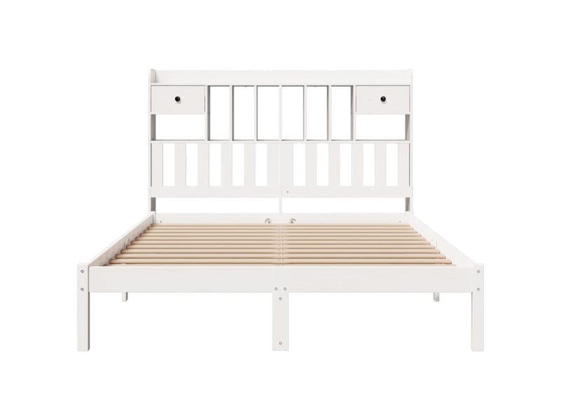 Lit double- lit adulte - lit bibliothèque sans matelas blanc 160x200 cm bois pin massif - Conforama C
