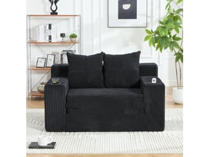 Canapé droit convertible VIVRYN 2 places Velours côtelé noir avec coffre de rangement