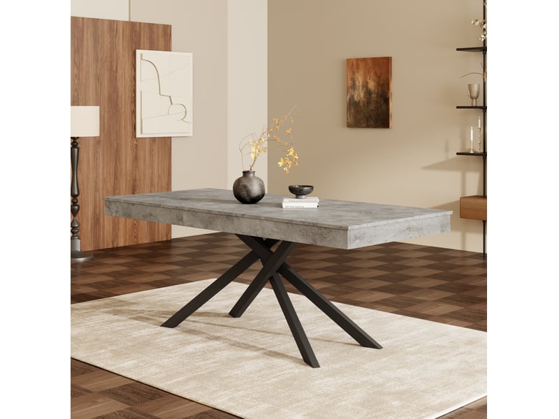  Table à manger extensible, 140-180x80x76 cm, salle à manger, design moderne, plateau mdf, piètement métal, coloris gris  - Conforama B