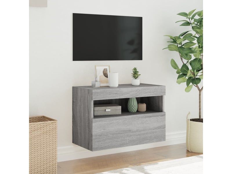Meuble tv - banc tv - meuble de rangement mural avec lumières led sonoma gris 60x30x40 cm - Conforama E