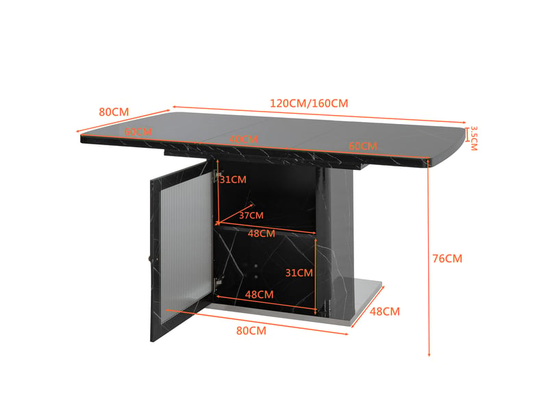  Table extensible avec meuble de rangement vitré et étagère ajustable, en mdf et acier, noir, 120 × 80 × 76 cm  - Conforama D