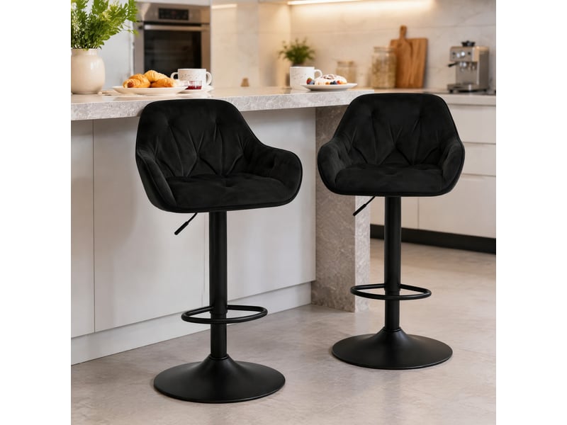 Lot de 2 tabourets de bar réglables et pivotants en velours noir - Conforama C