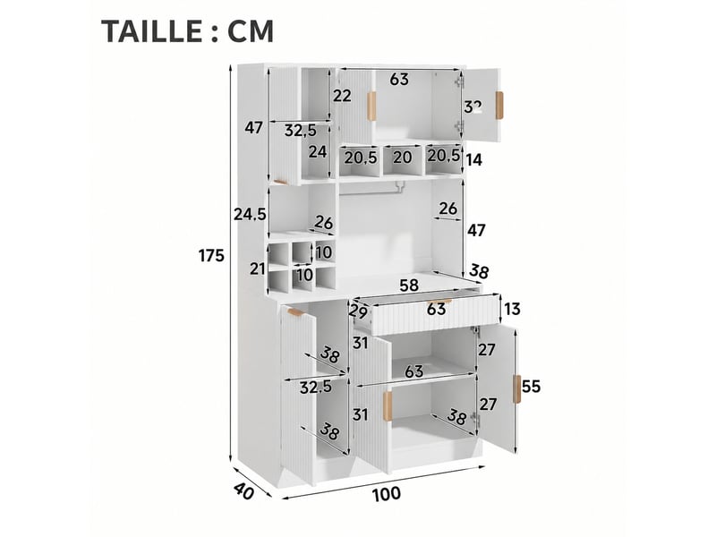  Meuble de cuisine muvano, buffet haut blanc pour salle à manger, prises et usb, 100 × 40 × 175 cm  - Conforama W