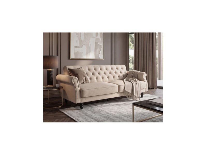 Canapé convertible miles 3 places 220x90cm - velours beige champagne - couchage 110x180cm - Conforama B