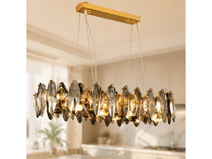 Lustre en cristal plumes dorées b – éclairage 3 couleurs