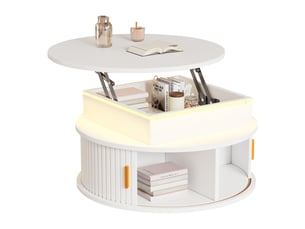 Table basse ronde 75 cm blanche avec led et rangement modulable