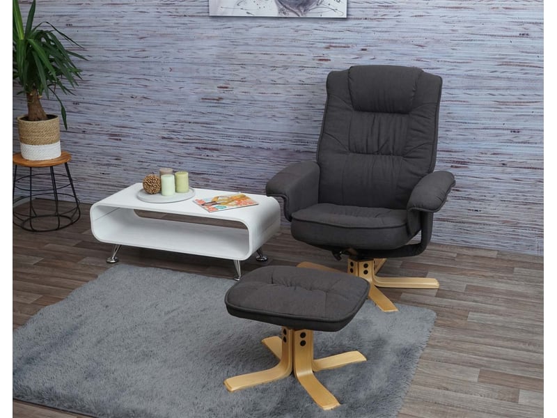  Fauteuil de télé m56, fauteuil de relaxation avec tabouret, tissu - gris foncé  - Conforama B