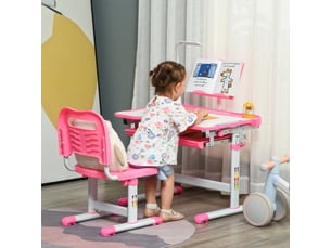 Ensemble chaise et bureau pour enfants avec lampe led hauteur réglable support de lecture rose plateau incliné