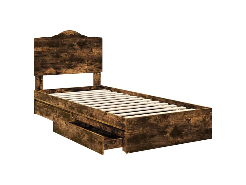 Lit simple- lit adulte - lit de rangement chêne fumé 70 x 190 cm bois d'ingénierie - Conforama D