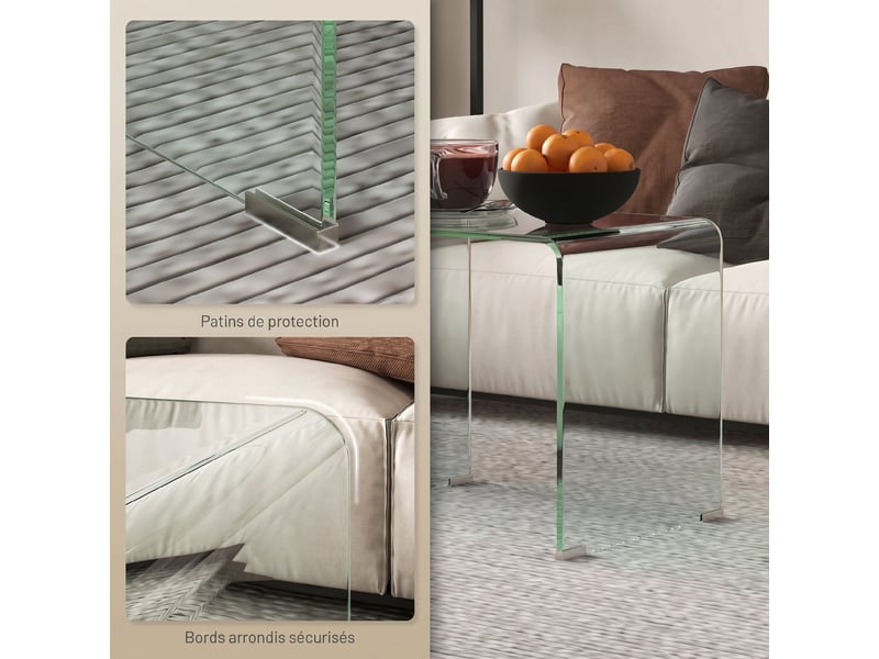 Table basse en verre table de salon rectangulaire design moderne en verre trempé avec bords arrondis transparent sûrs  - Conforama E