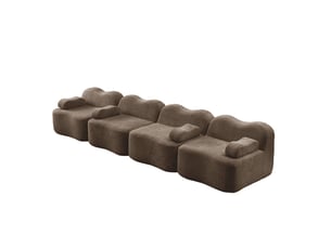 Canapé droit modulaire 4 places en velours marron, forme ondulée et assise profonde pour votre salon