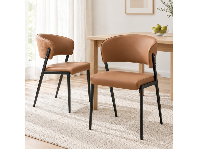  Chaise de salle à manger rembourrée à dossier ergonomique en pu et métal marron  - Conforama C