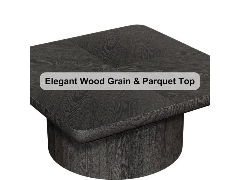  Table basse carrée 78 cm, style moderne, plateau effet parquet, base cylindrique, noir  - Conforama E