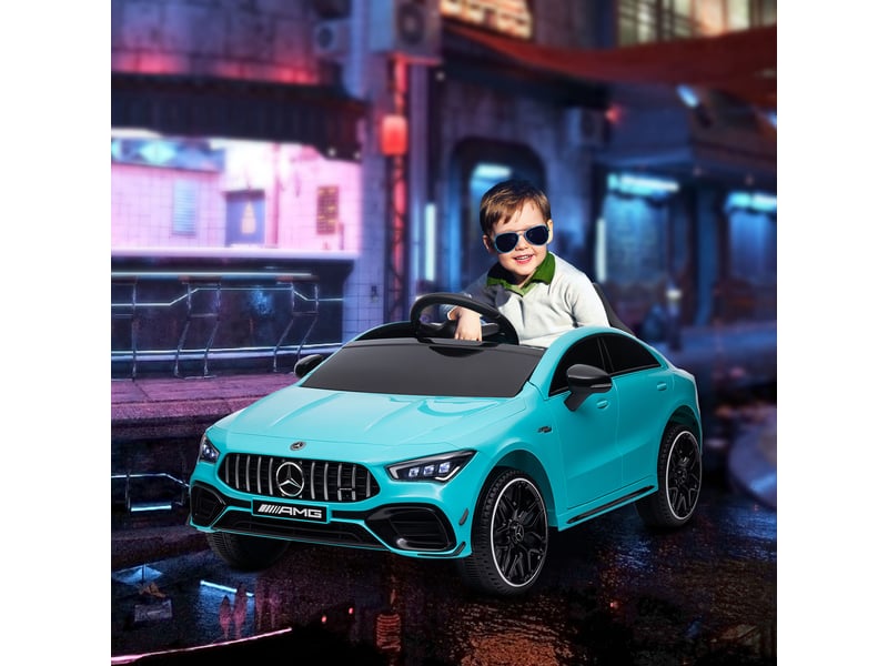  Voiture électrique pour enfants, télécommandée, avec roulettes de transport, phares led et klaxon, pour les enfants de 3 à 6 ans, bleu clair  - Conforama C