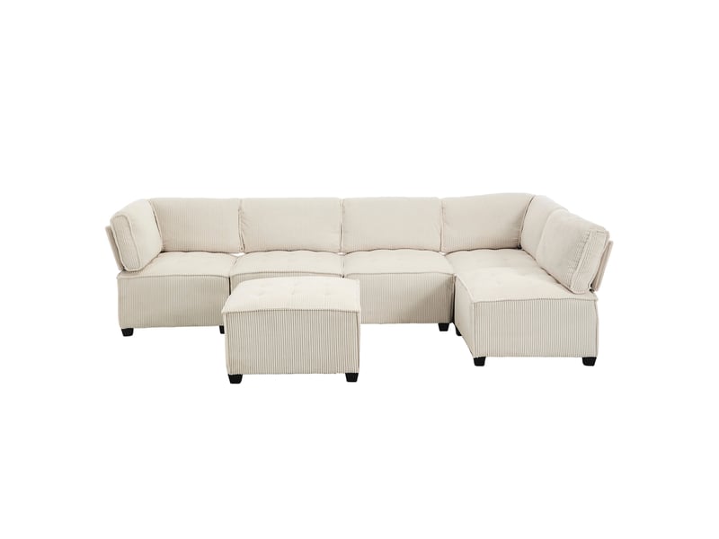 Canapé modulable 6 places 308x154x81,99 cm en velours côtelé beige - Conforama D