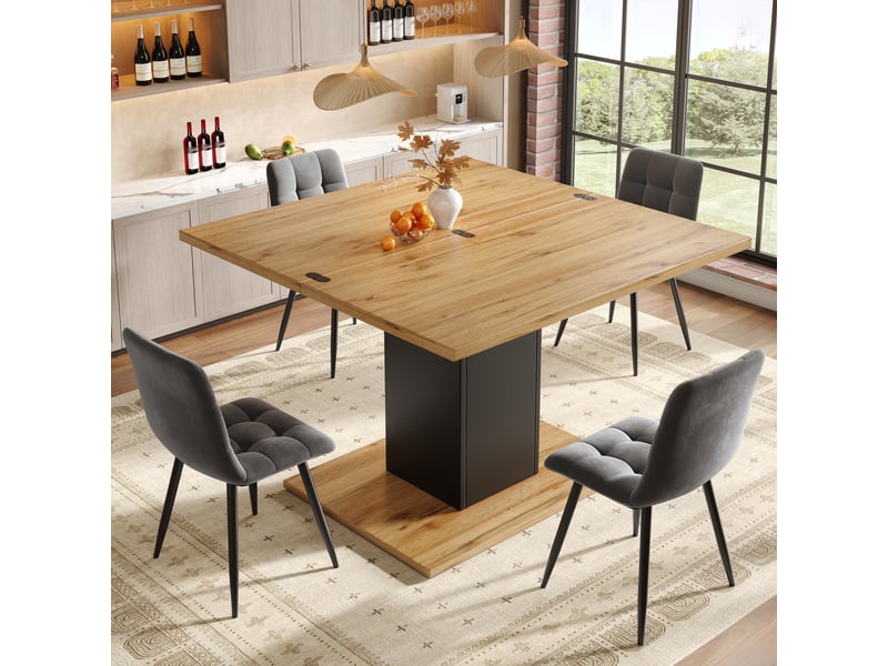Table à manger extensible 60-120x120x75.1cm avec rangement, plateau rabattable et piètement carré, pour cuisine et salle à manger, naturel evarich - Conforama E