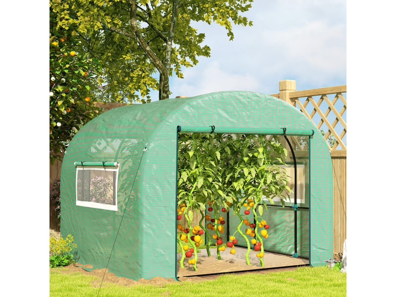  Serre de jardin serre tunnel de jardin 9m² pe haute densité 135 gm², avec 2 portes zippées 300 x 300 x 200 cm, vert  - Conforama D