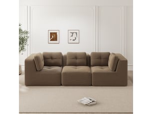 Canapé d'angle, canapé modulable – 3 places, sans cadre, sans montage, assise profonde, marron, en velours tricoté