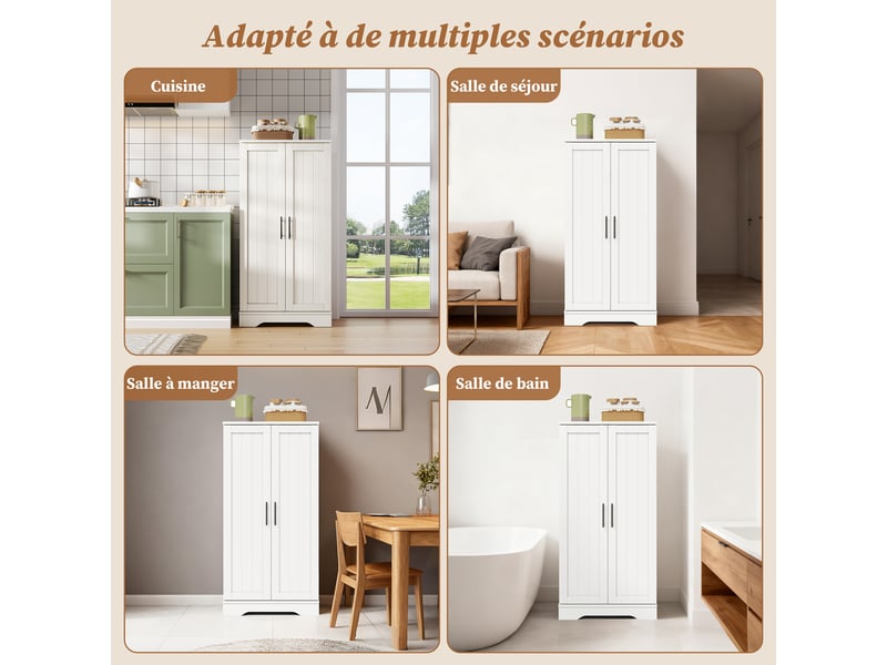  Meuble de cuisine avec éclairage led à détection muvano, blanc, 2 portes, 60 × 40 × 120 cm  - Conforama B