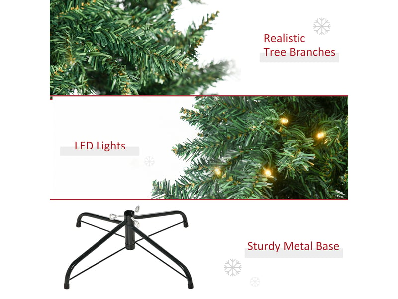  Sapin de noël artificiel de 210 cm avec 700 led blanc chaud, 2154 branches, socle pliable en métal vert  - Conforama D