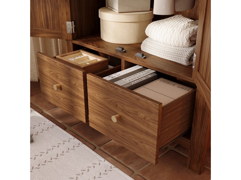  Armoire arquée 2 portes 78 × 45 × 181 cm, 2 tiroirs et rotin, aspect noyer IKSETERA TRADING LTD - Conforama E