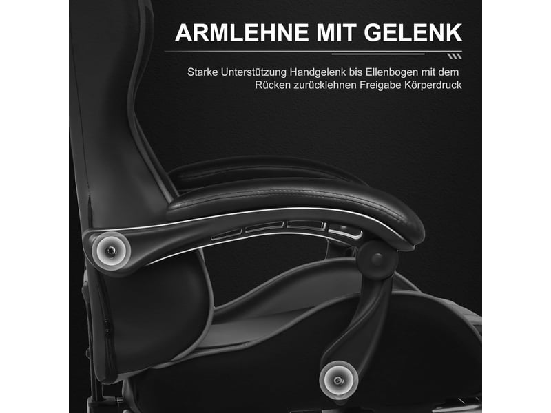 Gtplayer chaise de jeu ergonomique avec repose-pieds, réglable en hauteur - similicuir gris GT800A-GY - Conforama E