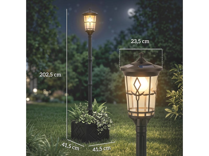  Lampe solaire d'extérieur pour jardin avec pot de fleurs intégré, 2 modes de luminosité 10050 lm, ip44, allumageextinction automatique, noire  - Conforama E