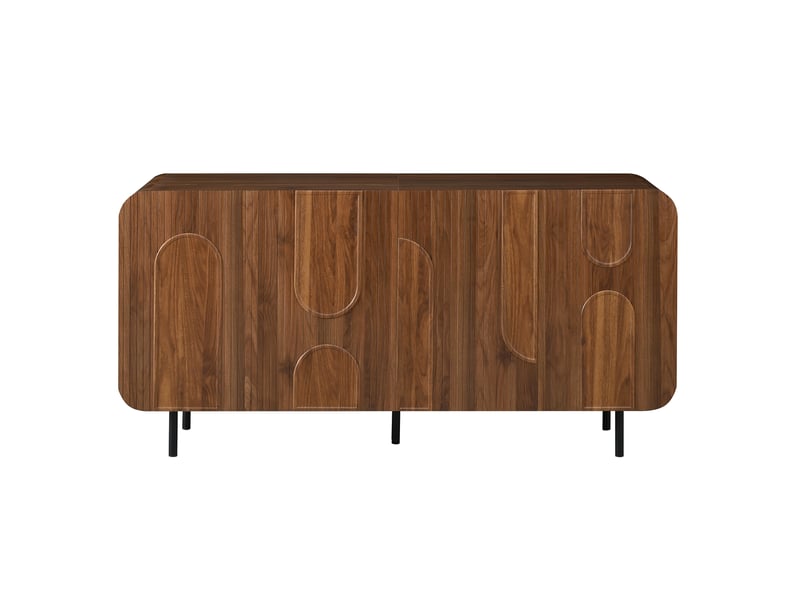 Buffet salon 4 portes avec étagères réglables, buffet 160 cm en mdf et panneaux de particules, noyer - Conforama D