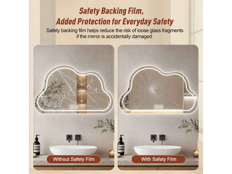  Miroir de salle de bain led 70x50 cm forme nuage anneau lumineux intégré verre sécurit tactile anti-buée blanc  - Conforama E