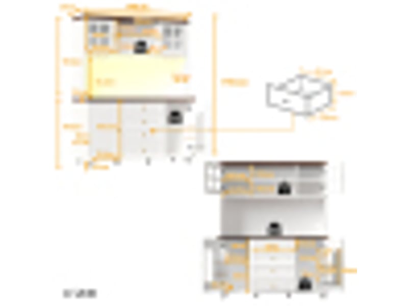  Buffet haut, coloris blanc, 140 × 40 × 179,5 cm, mdf, métal et pieds en hévéa, led rgb, porte-verres métal, 4 tiroirs  - Conforama B