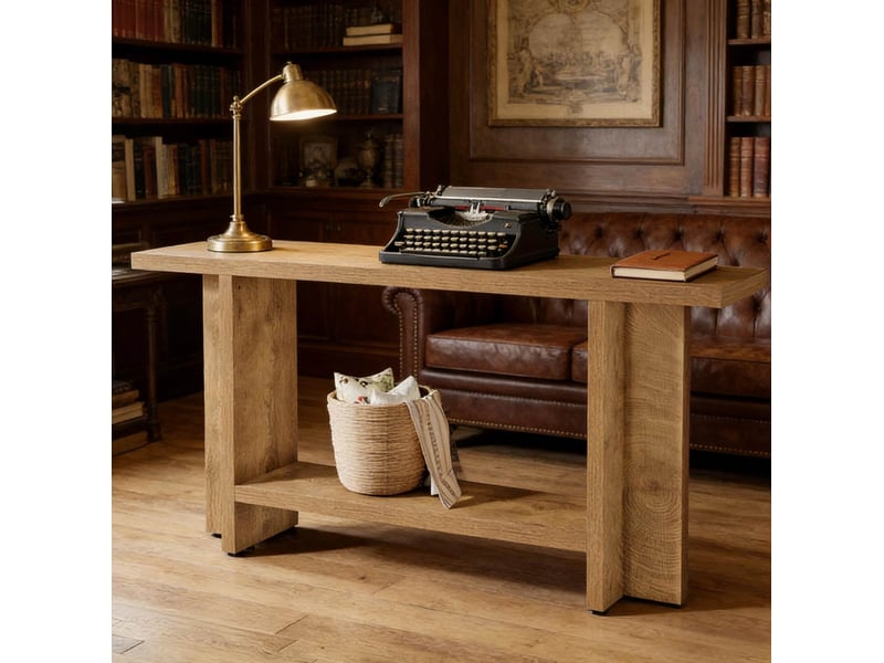  Console de couloir avec 2 étagères et espace ouvert style farmhouse pour entrée, salon en mdf marron 150 × 30 × 80 cm  - Conforama E