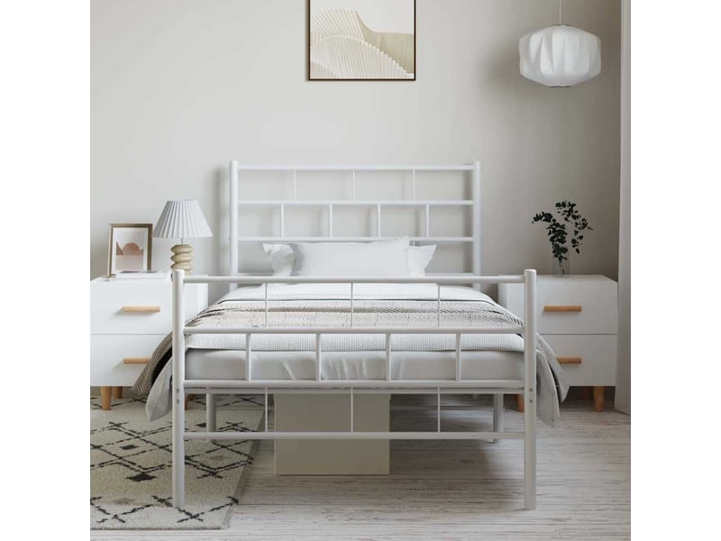  Lit simple- lit adulte -  cadre de lit métal sans matelas et pied de lit blanc 100x200 cm  - Conforama C