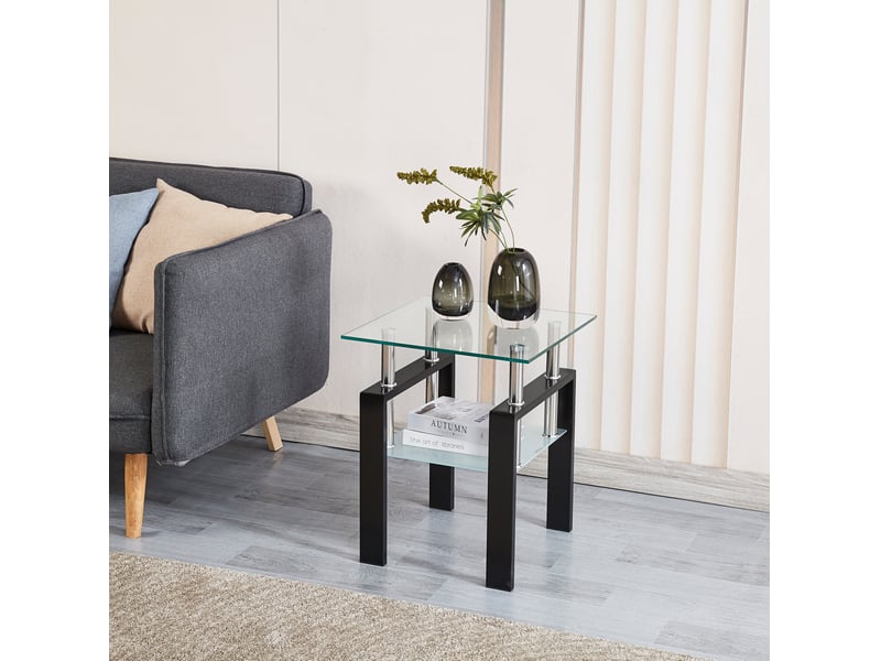  Lot de 2 tables d'appoint 17.71 x 17.71 x 20.47 pouces en verre trempé transparent avec étagère et pieds noirs chicfurn  - Conforama D