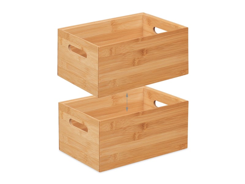  Boîte de rangement empilable pratique salon 14 x 30 x 20 cm en bambou naturel 13_0012728  - Conforama C
